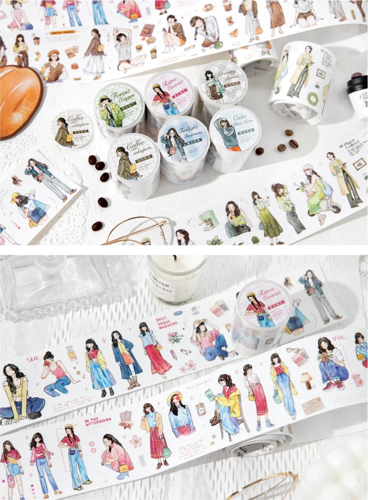 Journal GO 6x200cm Kawaii Scrapbooking Character Masking Tape Decor Diary Album Aesthetics Stationery Junk Journal Tape Stickers