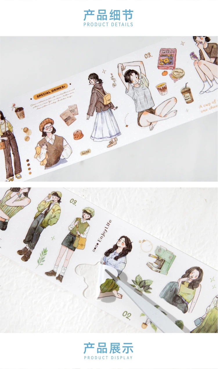 Journal GO 6x200cm Kawaii Scrapbooking Character Masking Tape Decor Diary Album Aesthetics Stationery Junk Journal Tape Stickers