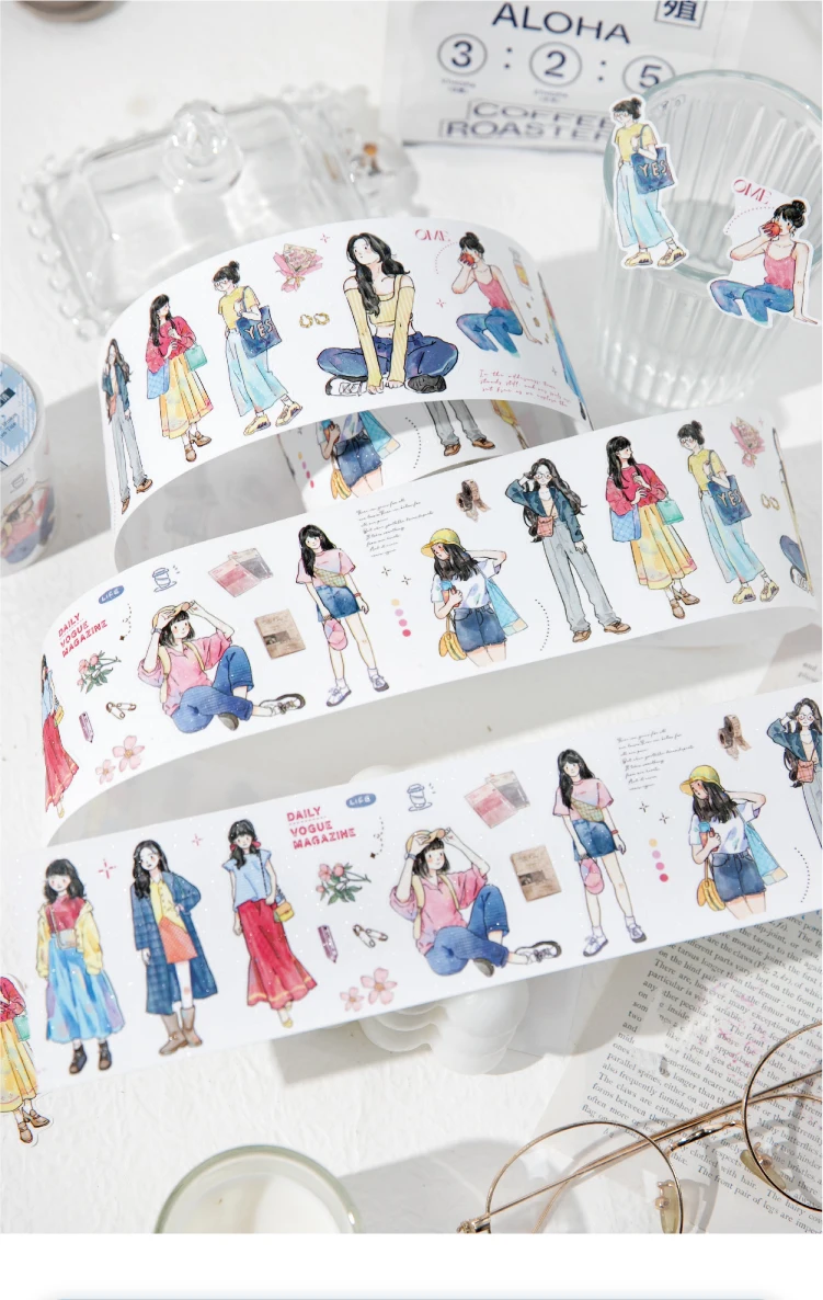 Journal GO 6x200cm Kawaii Scrapbooking Character Masking Tape Decor Diary Album Aesthetics Stationery Junk Journal Tape Stickers