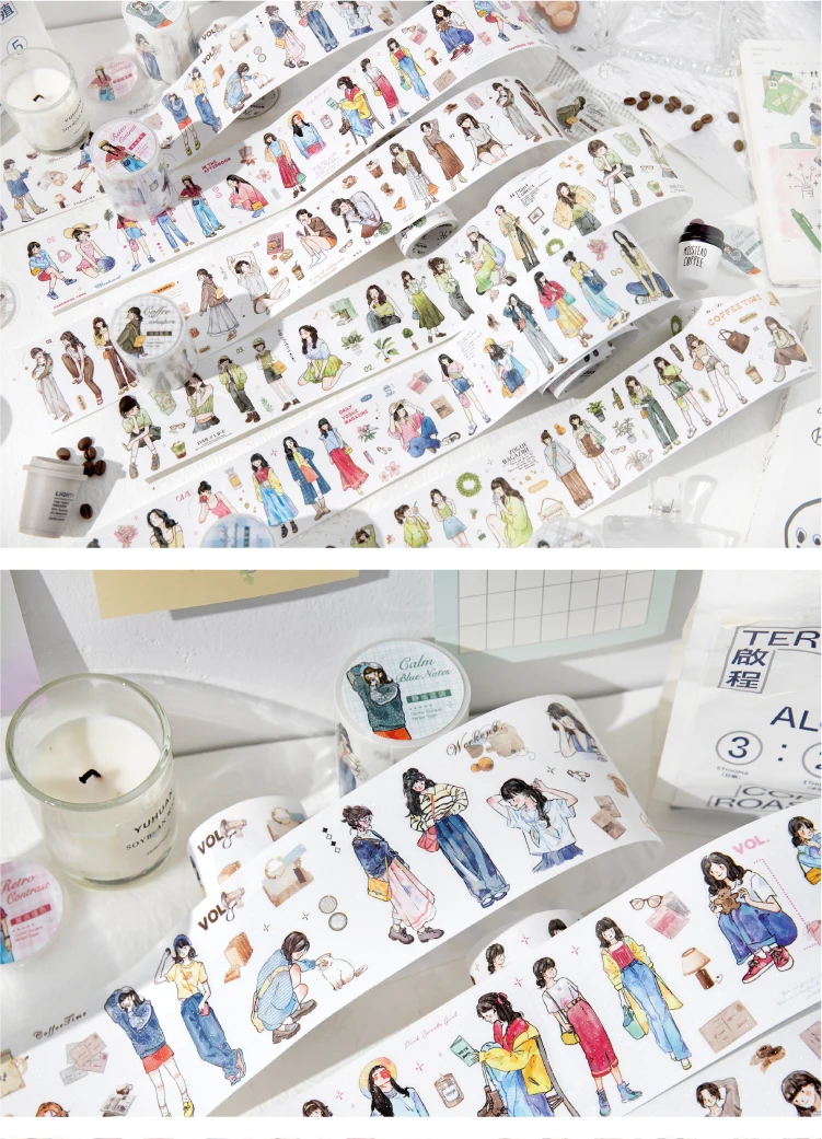 Journal GO 6x200cm Kawaii Scrapbooking Character Masking Tape Decor Diary Album Aesthetics Stationery Junk Journal Tape Stickers