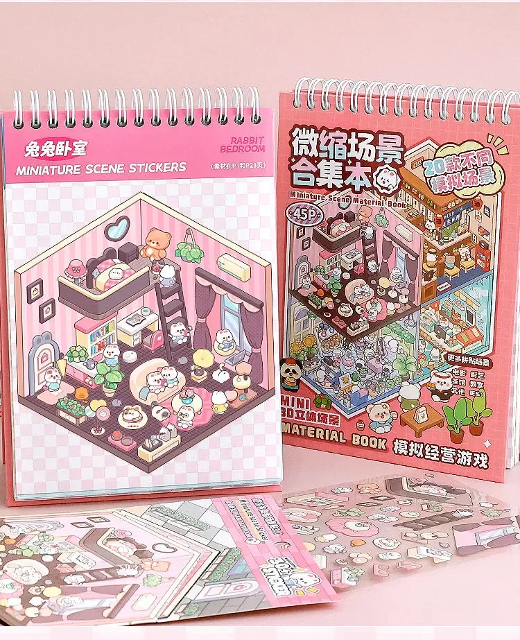 20Pcs 20in1 Cartoon Landscape Sticker Book DIY 3D Pocket Cabin Scene Stickers Gift for Kid Child