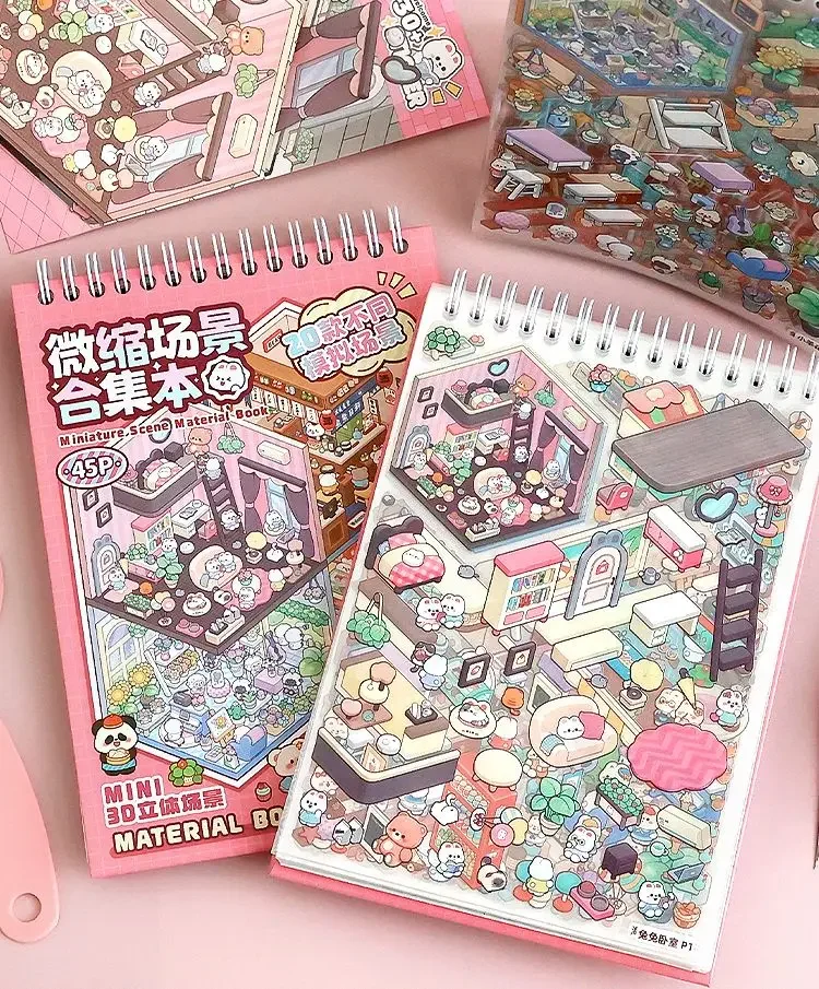 20Pcs 20in1 Cartoon Landscape Sticker Book DIY 3D Pocket Cabin Scene Stickers Gift for Kid Child