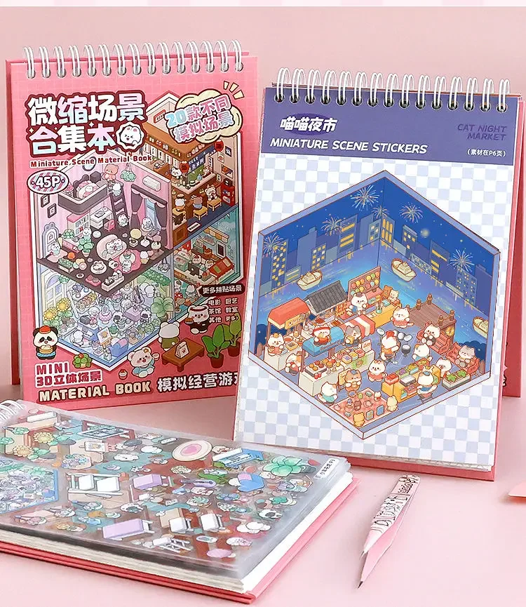 20Pcs 20in1 Cartoon Landscape Sticker Book DIY 3D Pocket Cabin Scene Stickers Gift for Kid Child
