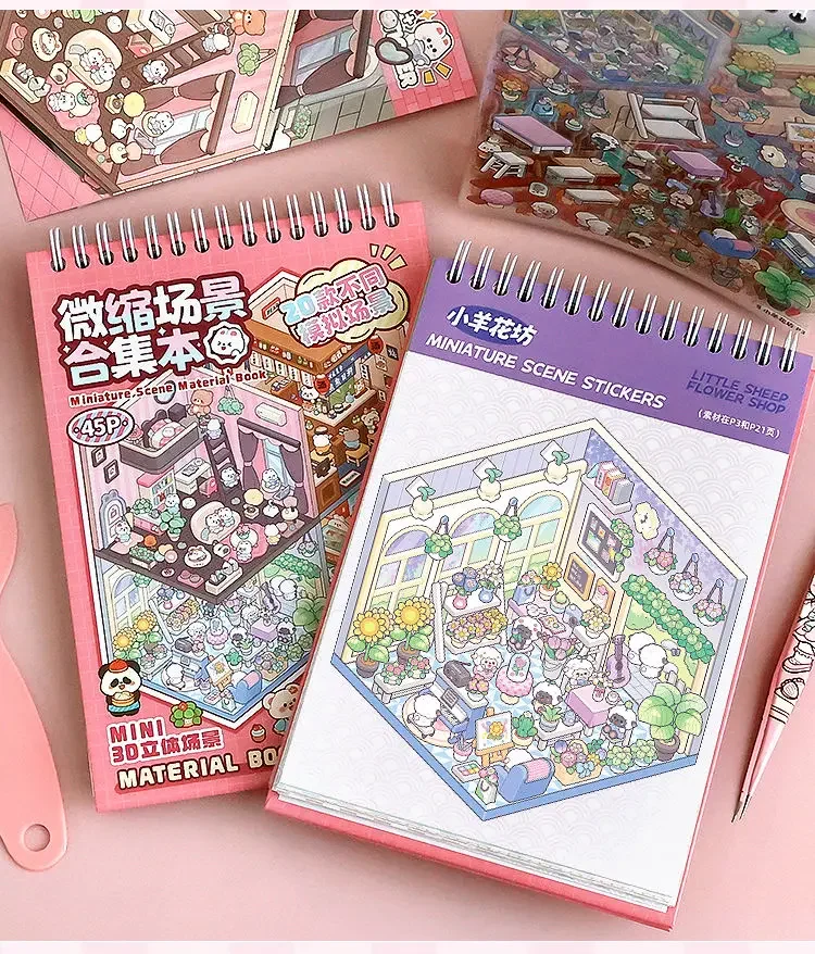 20Pcs 20in1 Cartoon Landscape Sticker Book DIY 3D Pocket Cabin Scene Stickers Gift for Kid Child