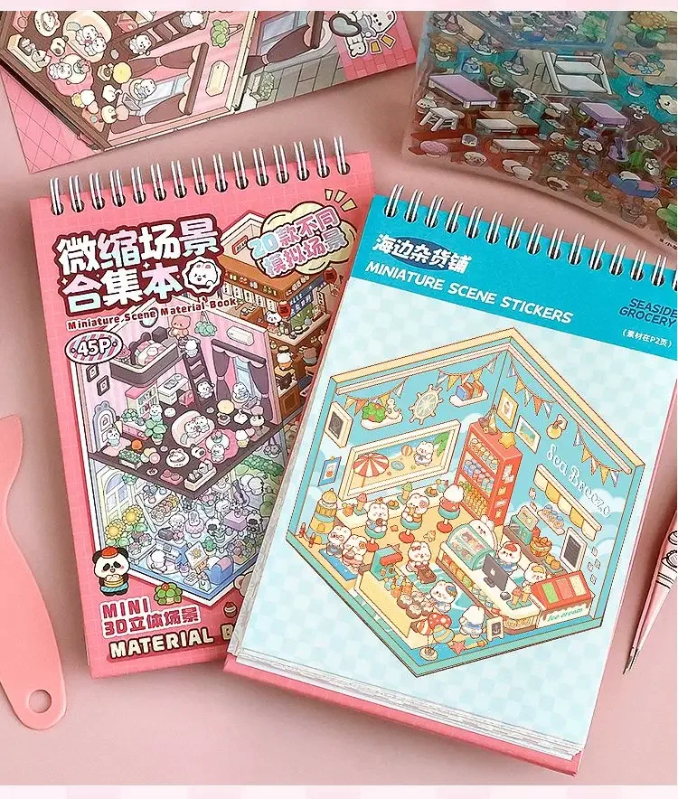 20Pcs 20in1 Cartoon Landscape Sticker Book DIY 3D Pocket Cabin Scene Stickers Gift for Kid Child
