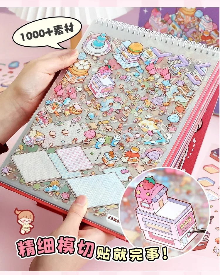 20Pcs 20in1 Cartoon Landscape Sticker Book DIY 3D Pocket Cabin Scene Stickers Gift for Kid Child