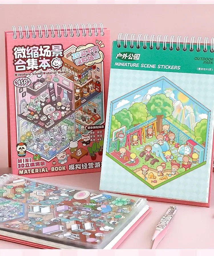 20Pcs 20in1 Cartoon Landscape Sticker Book DIY 3D Pocket Cabin Scene Stickers Gift for Kid Child