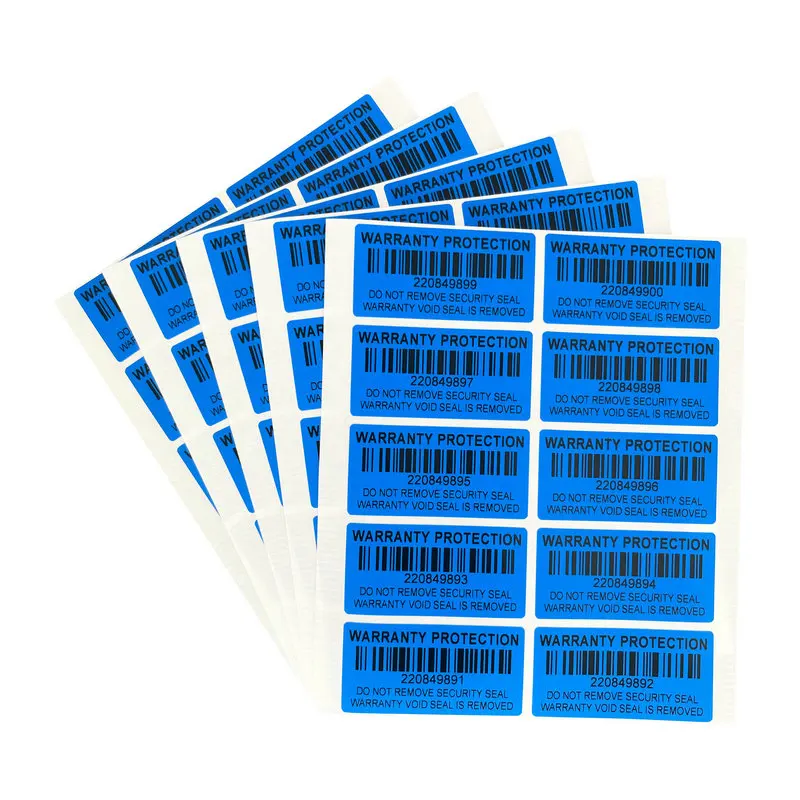Blue 100pcs Warranty protection sticker (40X20mm) Secure seal tamper-proof serial number QR code sticker Void open seal label