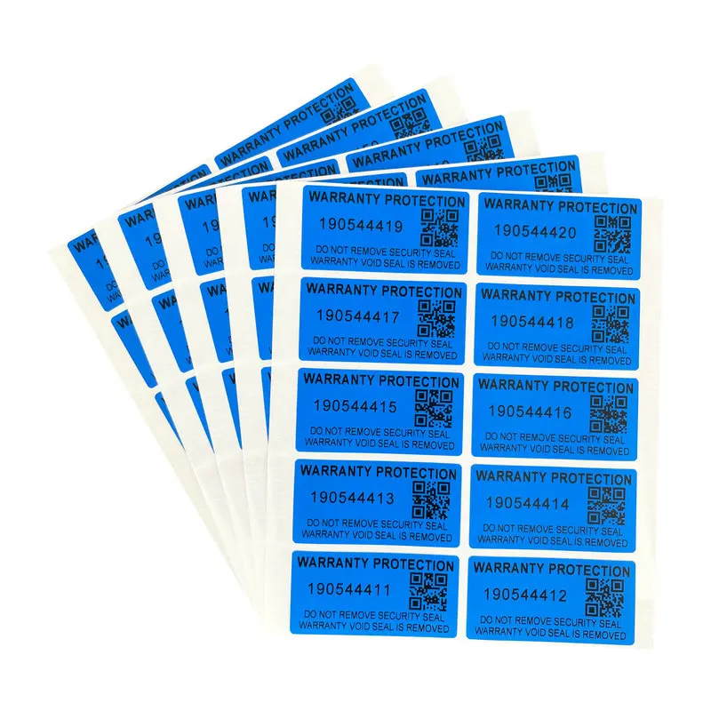 Blue 100pcs Warranty protection sticker (40X20mm) Secure seal tamper-proof serial number QR code sticker Void open seal label