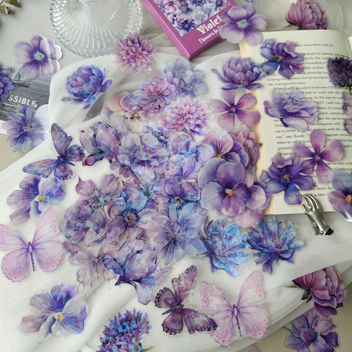 60 pcs/Box Gorgeous Flower PET Stickers Hand account DIY Scrapbooking Collage Decor Junk Journal Supplies Sticker Stationery
