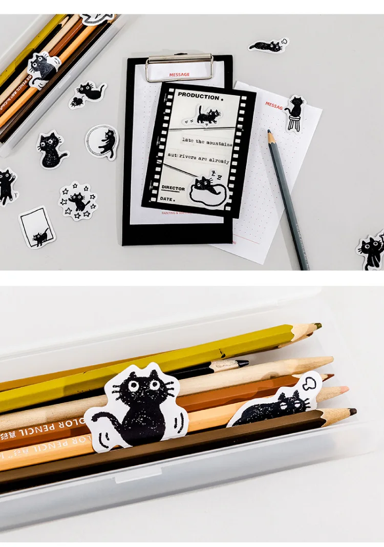 45pcs Kawaii Little Black Cat Decorative Boxed Stickers Scrapbooking Label Diary Stationery Album Phone Journal Planner