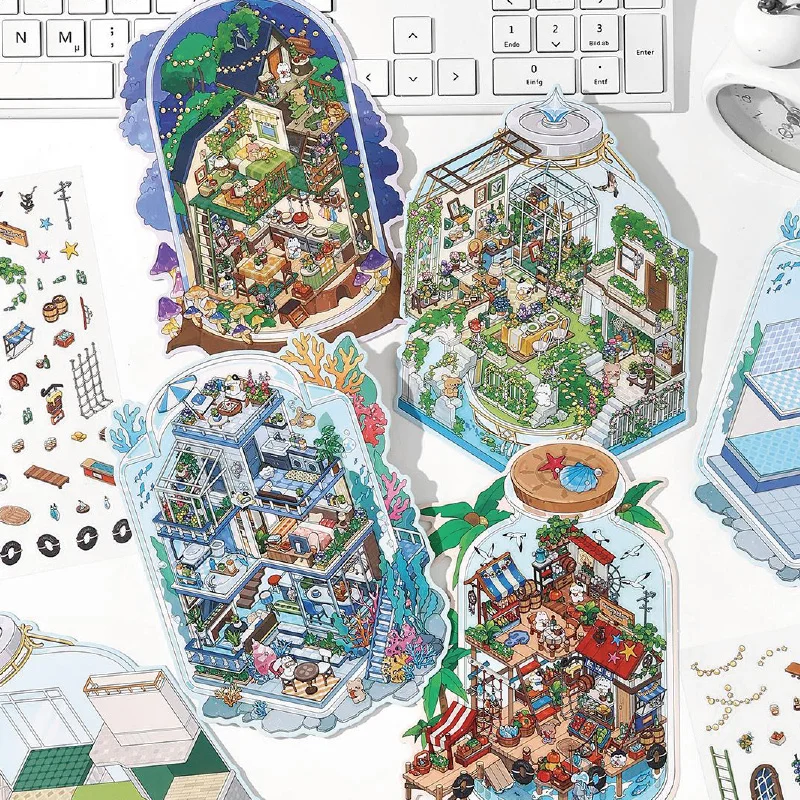 Mr Paper 12Pcs/bag Sticker Scene 2.5D Scenery Sticker DIY Sticker Highly Playable Sticker Stacking Pasting Festival Birthday Gif