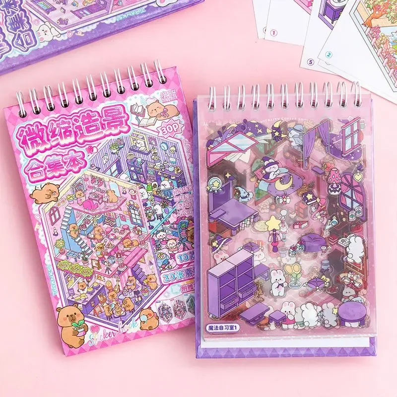 Mr. Paper 30Pcs 3d three-dimensional stacking miniature scene stickers scenery sticker book girls puzzle handmade diy stress