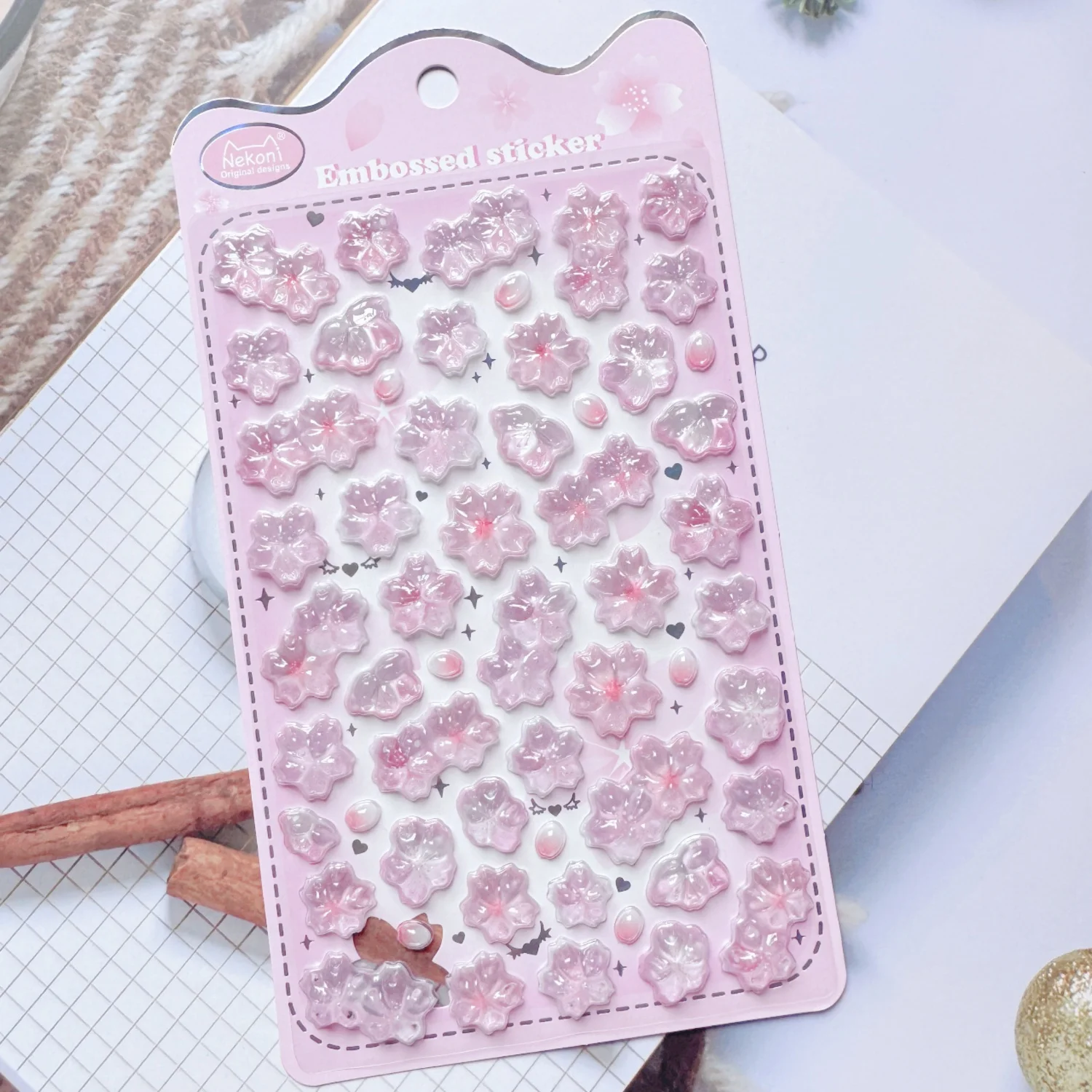 NEKONI 3D Relief Sakura Petal Stickers Cherry Blossom Journaling DIY Diary Stationery Sticker Decor School Supplies Gift