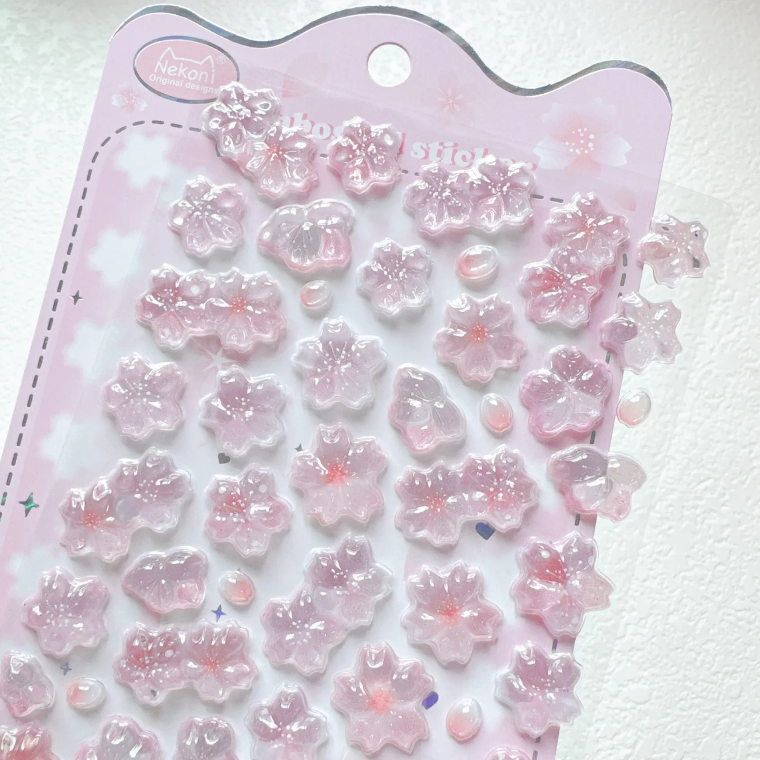 NEKONI 3D Relief Sakura Petal Stickers Cherry Blossom Journaling DIY Diary Stationery Sticker Decor School Supplies Gift