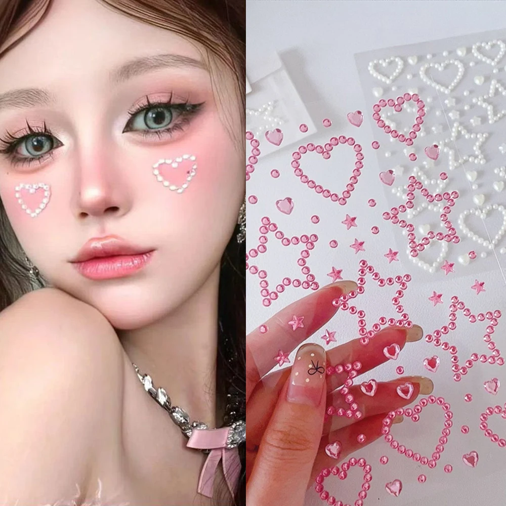 3D Star Heart Acrylic Crystal Stickers Kids DIY Decoration Self Adhesive Jewel Crafts Sparkly Rhinestone Stickers Girls Gifts