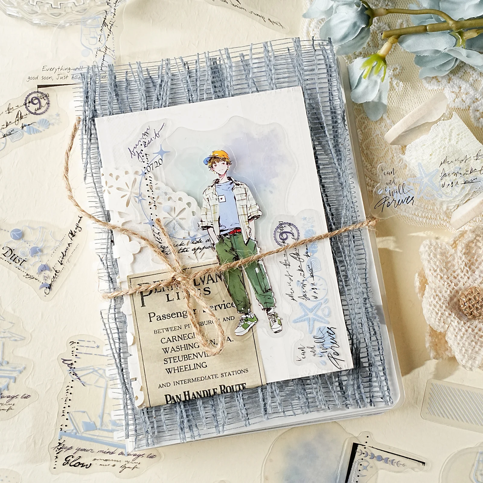 Etori Life Poem Ink Mark Series 30Pcs Vintage Watercolor Collage Pet Stickers Floral Lace Old Newspaper Clock Journal Decoration Materials for Laptops, Phone Stickers, Suitcases, Office Decoration Accessories, DIY Crafts, Pencil Cases, Handmade Scrapbooking Supplies, Student Gift Paper Bags, Children's Stickers, Gifts for Friends
