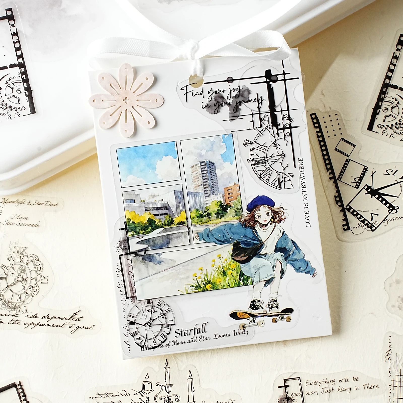 Etori Life Poem Ink Mark Series 30Pcs Vintage Watercolor Collage Pet Stickers Floral Lace Old Newspaper Clock Journal Decoration Materials for Laptops, Phone Stickers, Suitcases, Office Decoration Accessories, DIY Crafts, Pencil Cases, Handmade Scrapbooking Supplies, Student Gift Paper Bags, Children's Stickers, Gifts for Friends