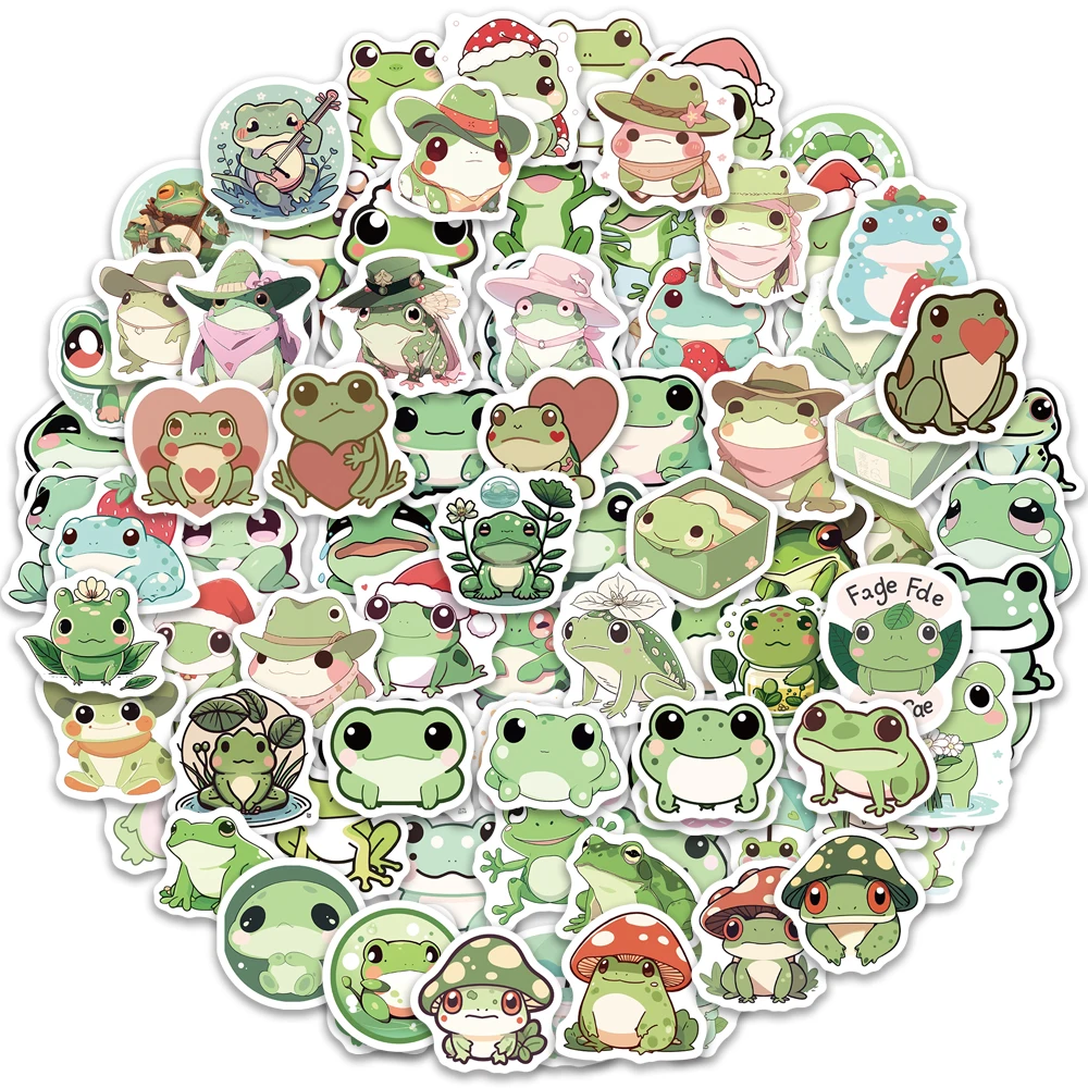 100PCS Cute Cartoon Frog Stickers Creative Handbooks Phone Cases Laptop Suitcases Water Cups Waterproof Stickers