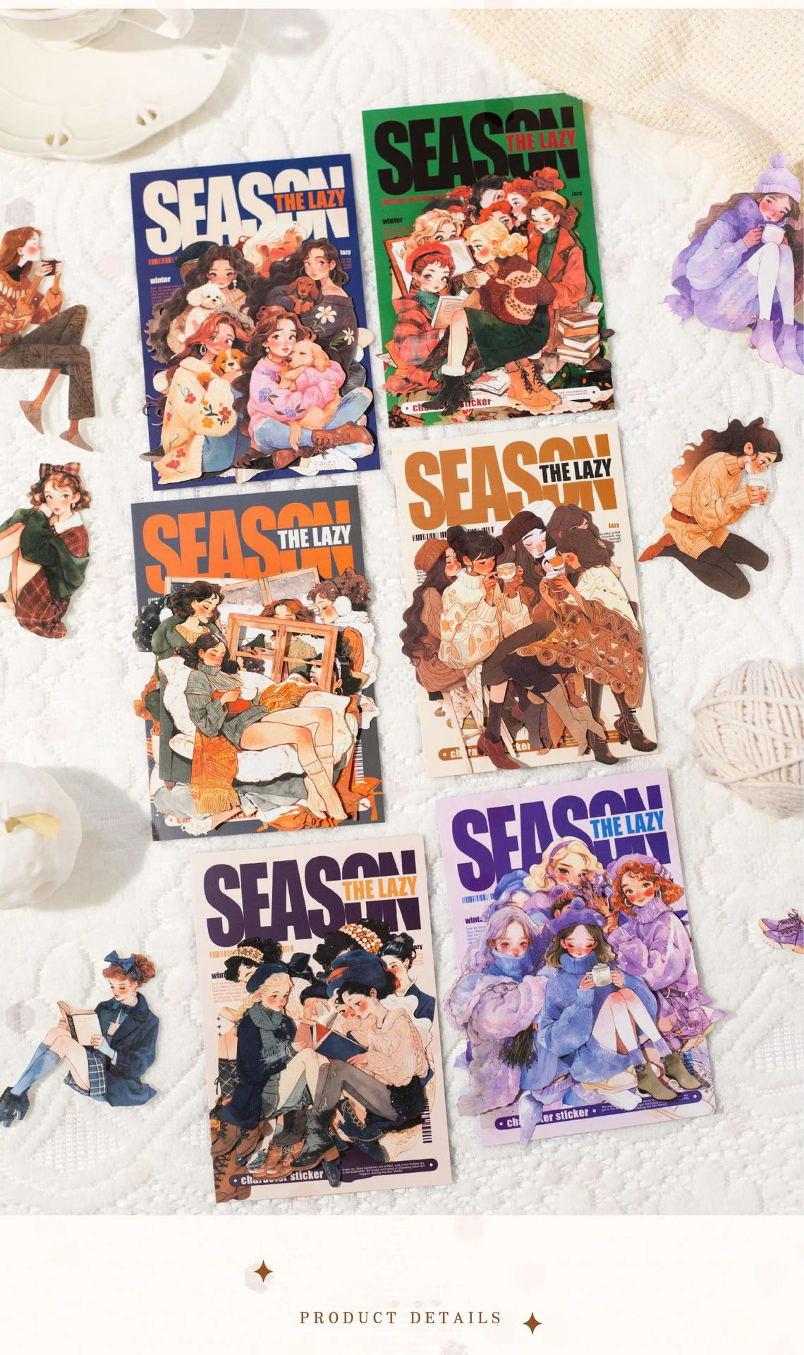 JIANWU Lazy Season Series Kawaii Girl Character Landscaping Sticker Creative DIY Journal Material Collage Stationery