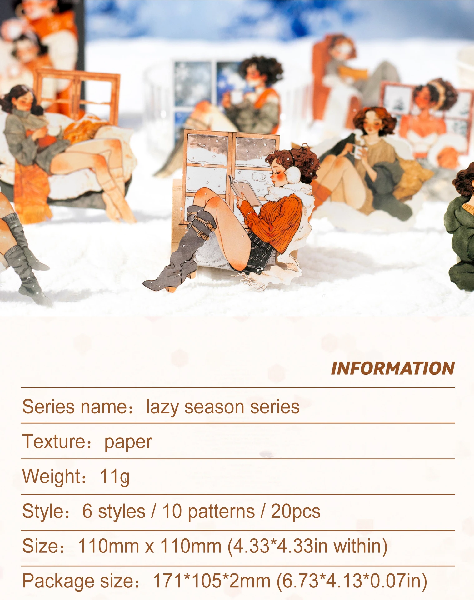 JIANWU Lazy Season Series Kawaii Girl Character Landscaping Sticker Creative DIY Journal Material Collage Stationery