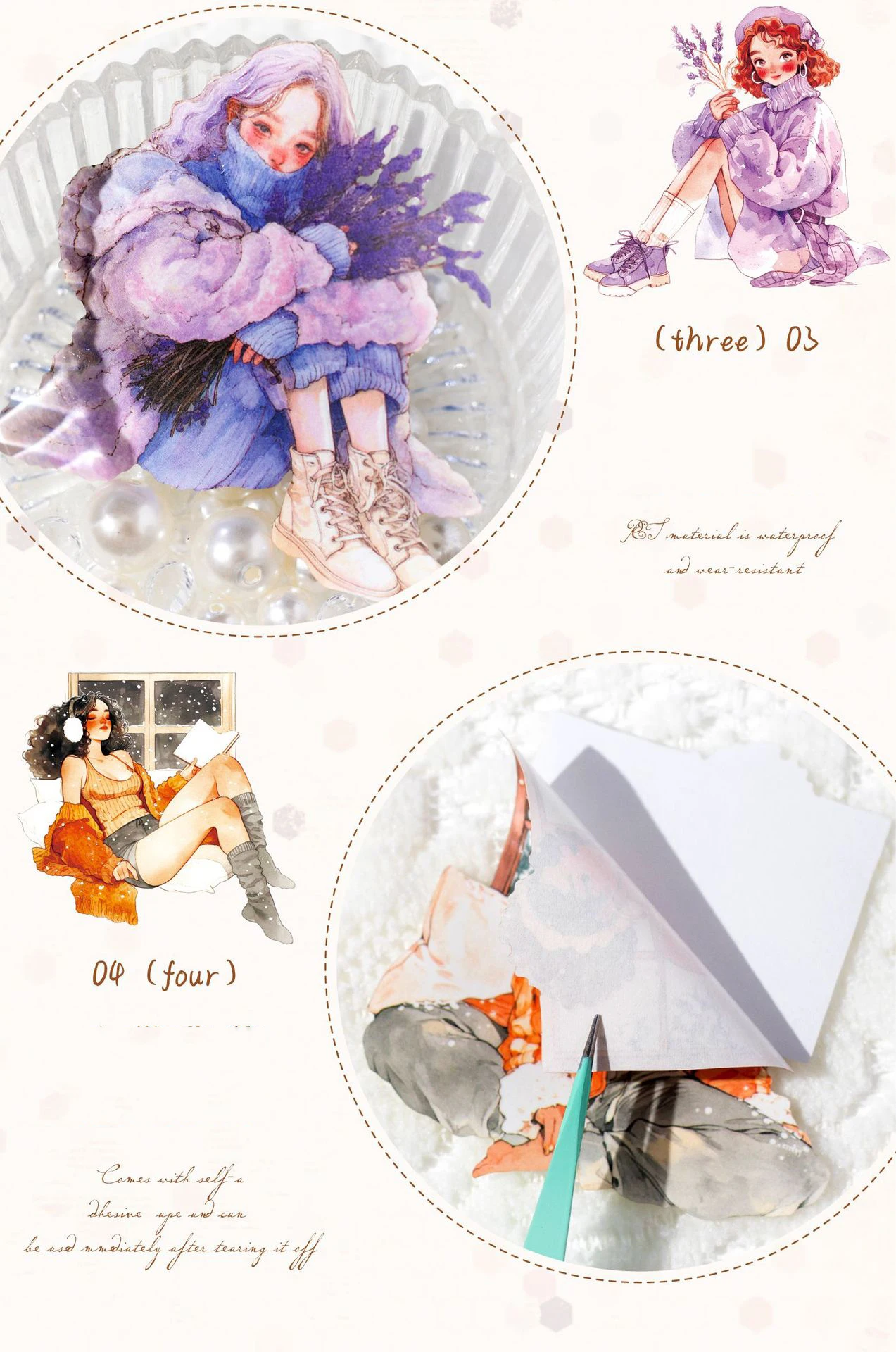 JIANWU Lazy Season Series Kawaii Girl Character Landscaping Sticker Creative DIY Journal Material Collage Stationery
