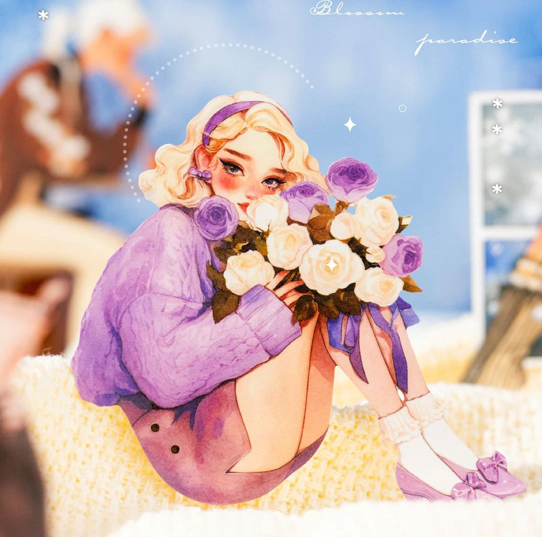 JIANWU Lazy Season Series Kawaii Girl Character Landscaping Sticker Creative DIY Journal Material Collage Stationery