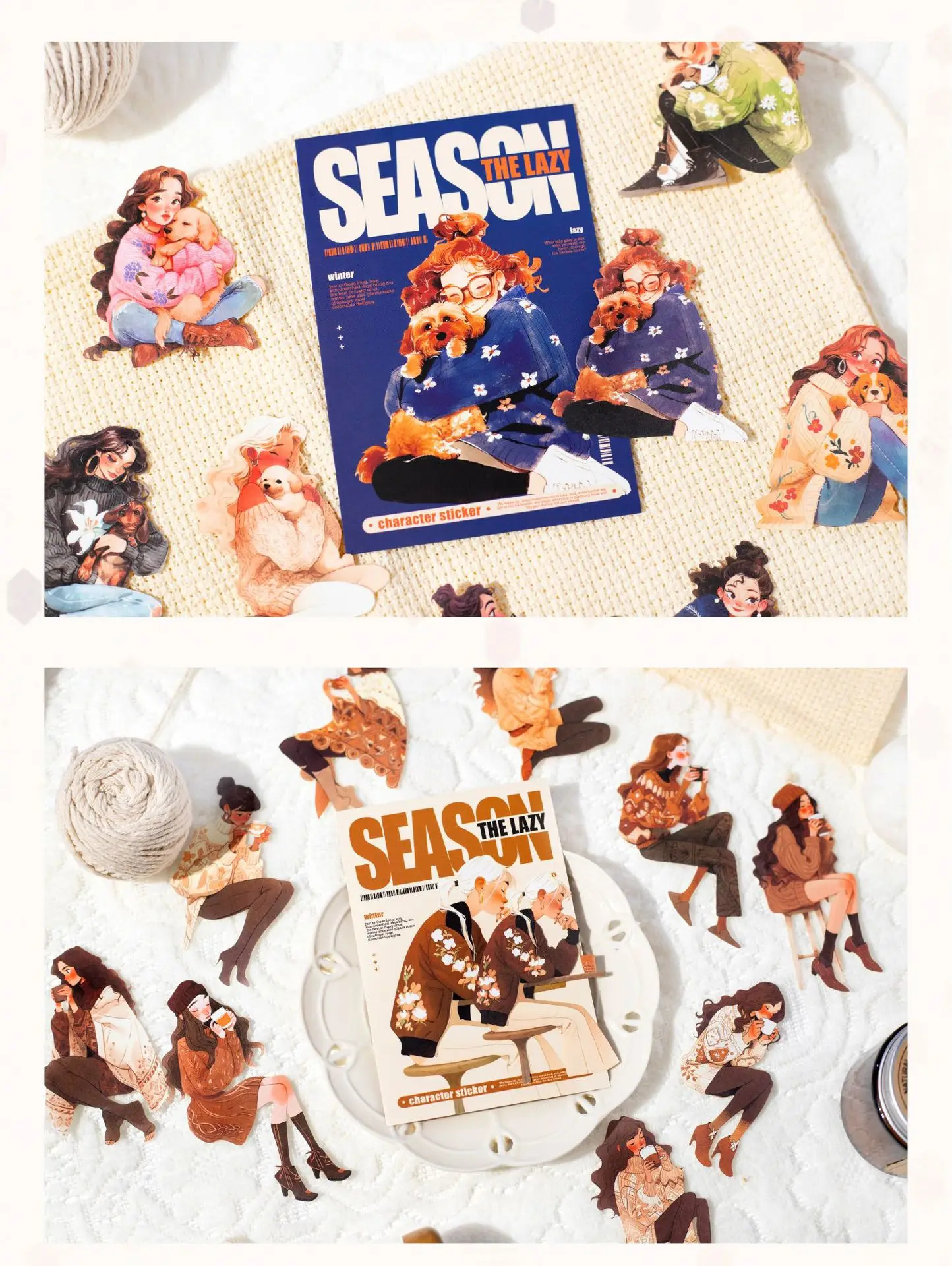 JIANWU Lazy Season Series Kawaii Girl Character Landscaping Sticker Creative DIY Journal Material Collage Stationery
