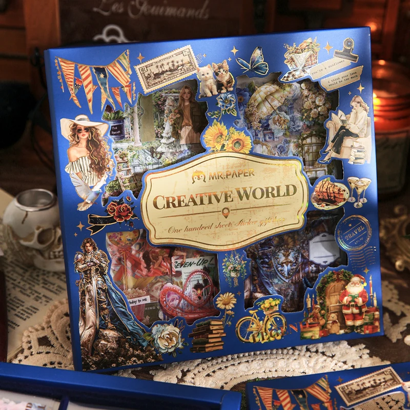 Mr Paper 100pcs/bag World Creation Series Stickers Gift Box Vintage European and American Style Stickers DIY Handbook Scrapbook