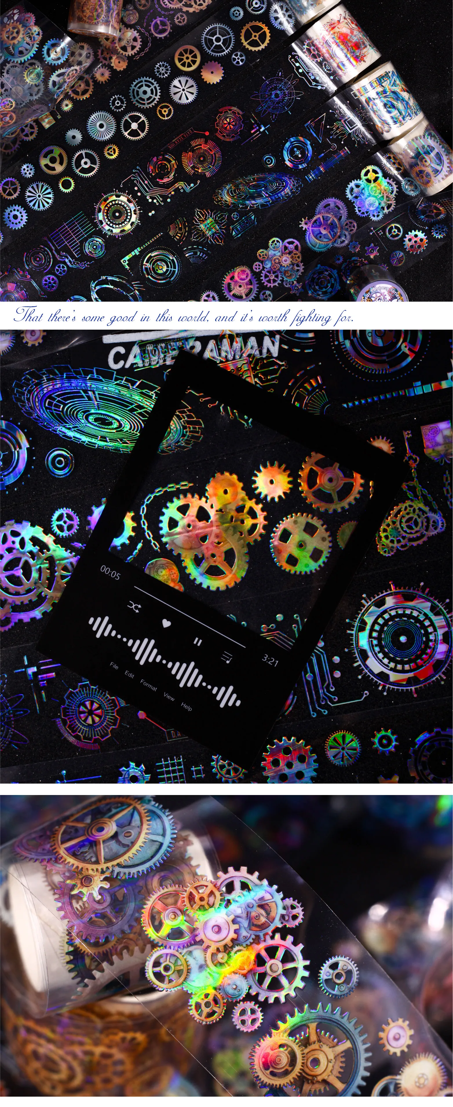 50mm * 2m Gear Fantasy Series Punk Cyberpunk Style PET Stickers Creative Handbook DIY Handmade Scrapbook Aesthetic Stickers