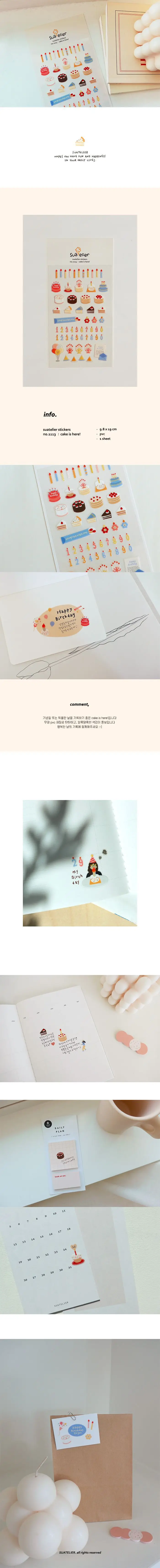 Korean Import Brand Suatelier Kawaii Birthday Cakes Candles Stickers Scrapbooking Diy Diary Stationery Sticker Cute