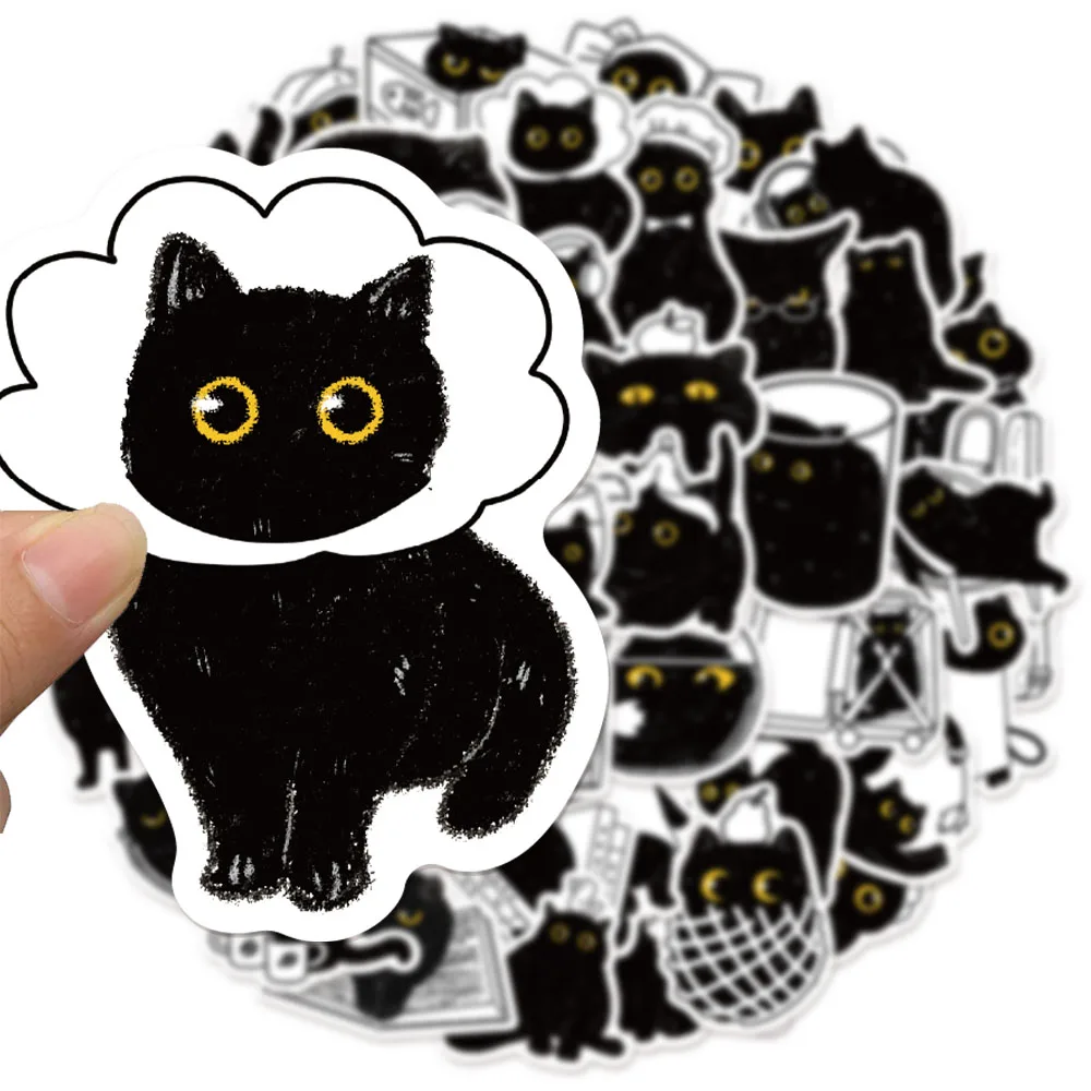 50PCS Lucky Black Cat Log Stickers Decoration DIY Handaccount Phone Case Notebook Skateboard Waterproof Stickers