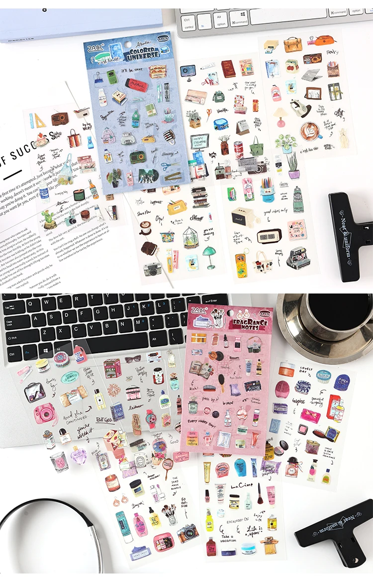 TIANZI 6 sheets Cute Magazine Scrapbooking Stickers Book DIY Junk Journal Material Decoration Album Diary Stationery supplies