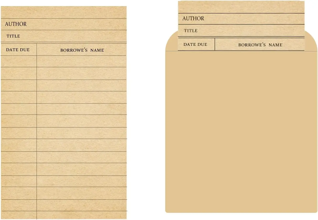 Library Card Pocket with Envelopes25Pack Self Adhesive Book Checkout Out Cards - Due Date Note Cards Vintage Library Card