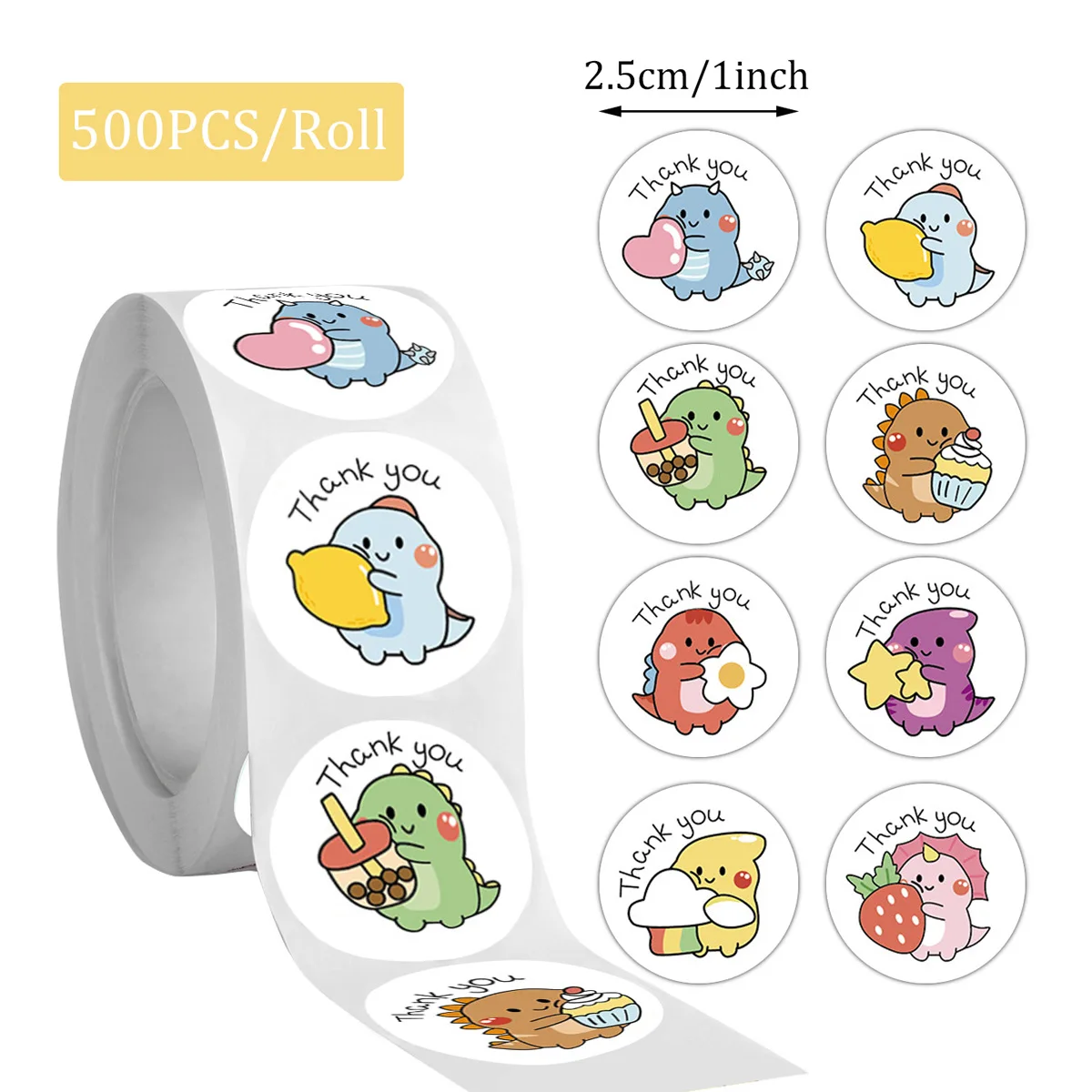 50/100/500pcs 1 Inch Thank You Stickers Cartoon Dinosaur Labels for Packaging Baking Labels Gifts Seal Decor Children's Stickers