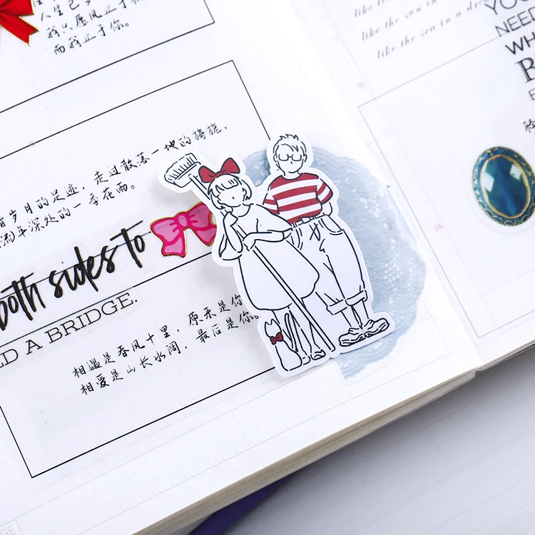 Stickers 16pcs Cloud Window Girl's Hand Account Girl's Heart Character Cute Children's Ins Wind Case Decoration Material