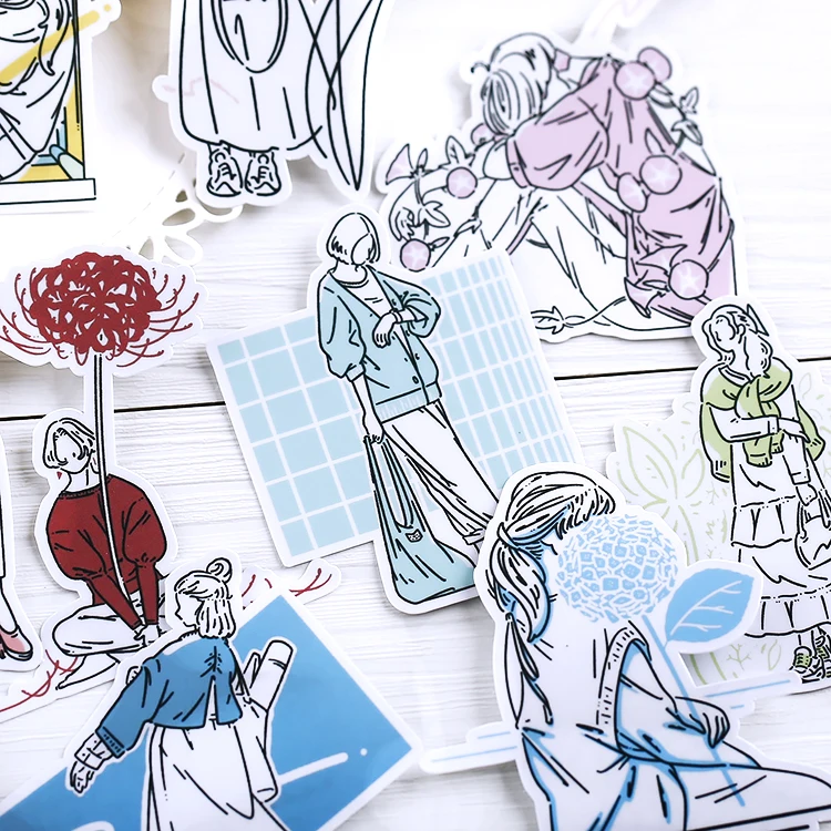 Stickers 16pcs Cloud Window Girl's Hand Account Girl's Heart Character Cute Children's Ins Wind Case Decoration Material