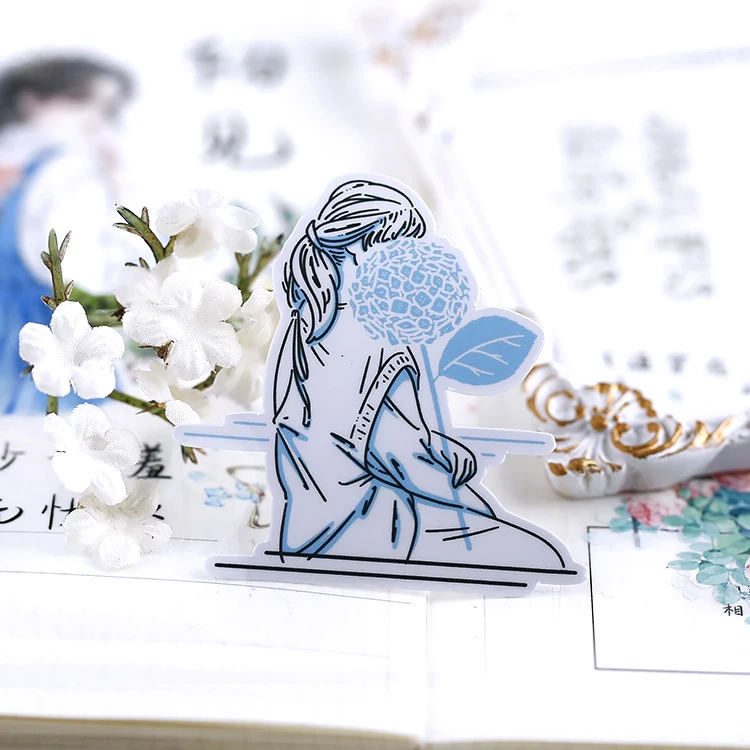Stickers 16pcs Cloud Window Girl's Hand Account Girl's Heart Character Cute Children's Ins Wind Case Decoration Material