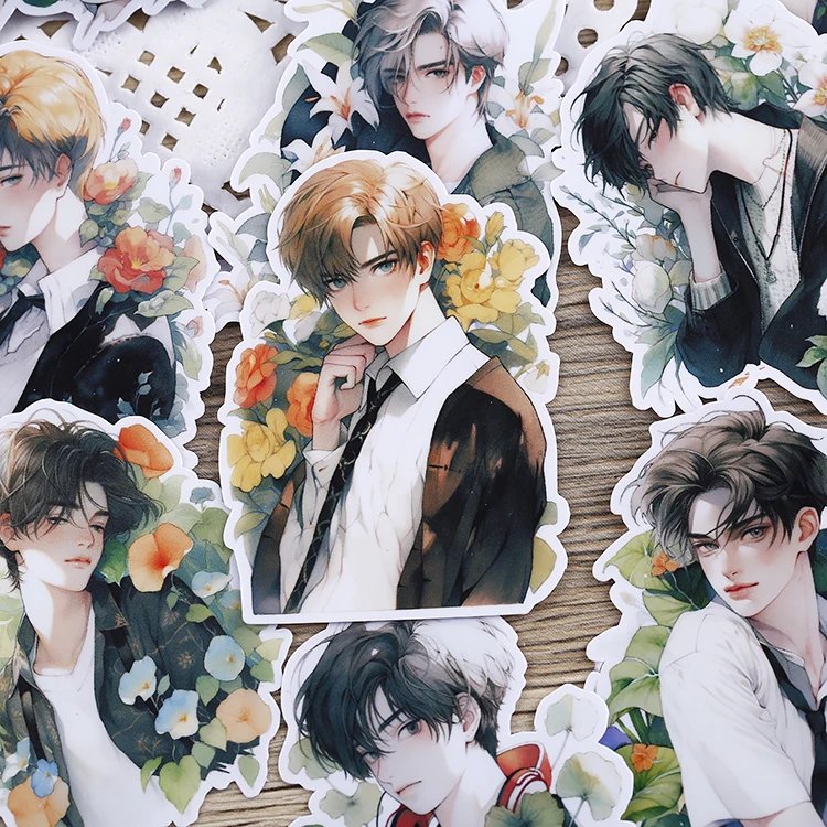 16pcs Floral Youth Cartoon Waterproof Decorative Boy Stickers for Planner Journal Notebook Ins DIY Waterproof