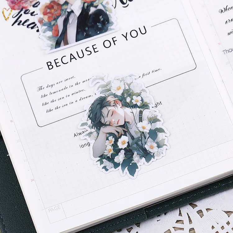 16pcs Floral Youth Cartoon Waterproof Decorative Boy Stickers for Planner Journal Notebook Ins DIY Waterproof