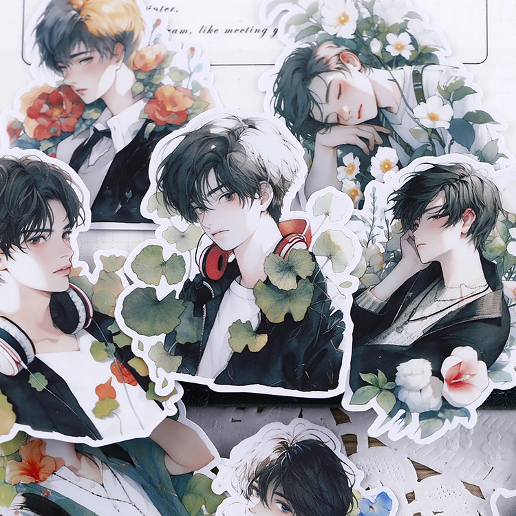 16pcs Floral Youth Cartoon Waterproof Decorative Boy Stickers for Planner Journal Notebook Ins DIY Waterproof