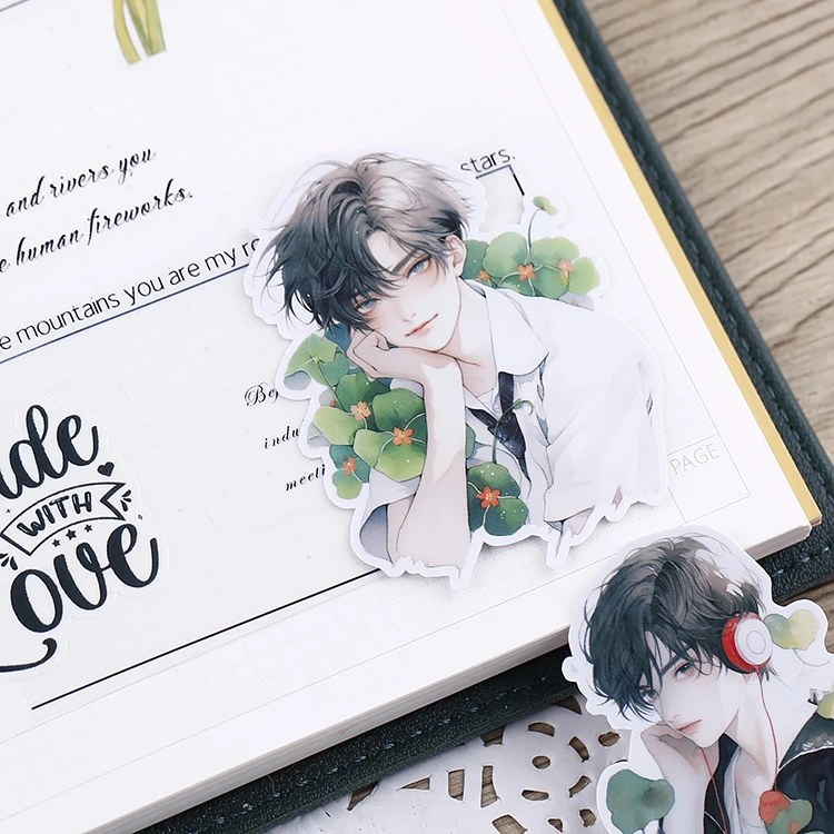 16pcs Floral Youth Cartoon Waterproof Decorative Boy Stickers for Planner Journal Notebook Ins DIY Waterproof