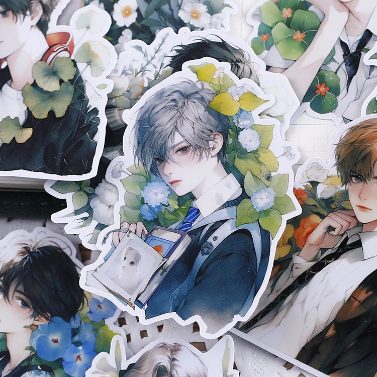 16pcs Floral Youth Cartoon Waterproof Decorative Boy Stickers for Planner Journal Notebook Ins DIY Waterproof
