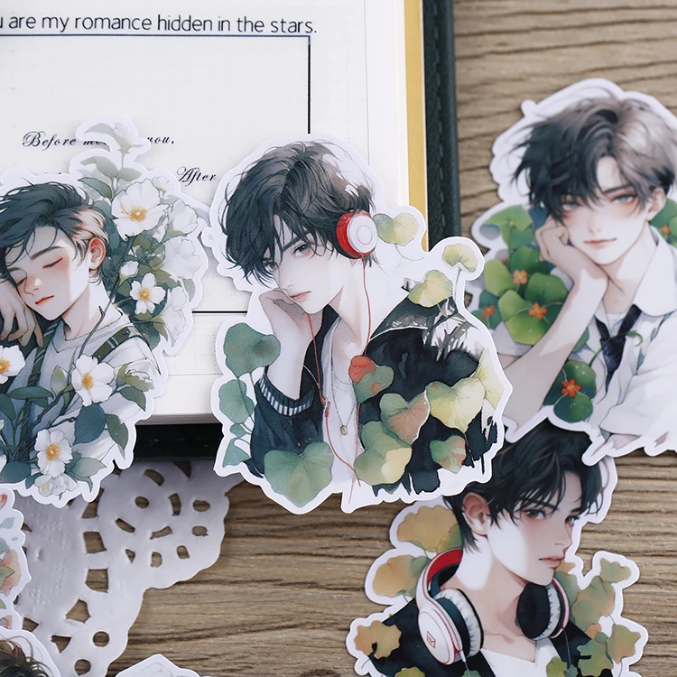 16pcs Floral Youth Cartoon Waterproof Decorative Boy Stickers for Planner Journal Notebook Ins DIY Waterproof