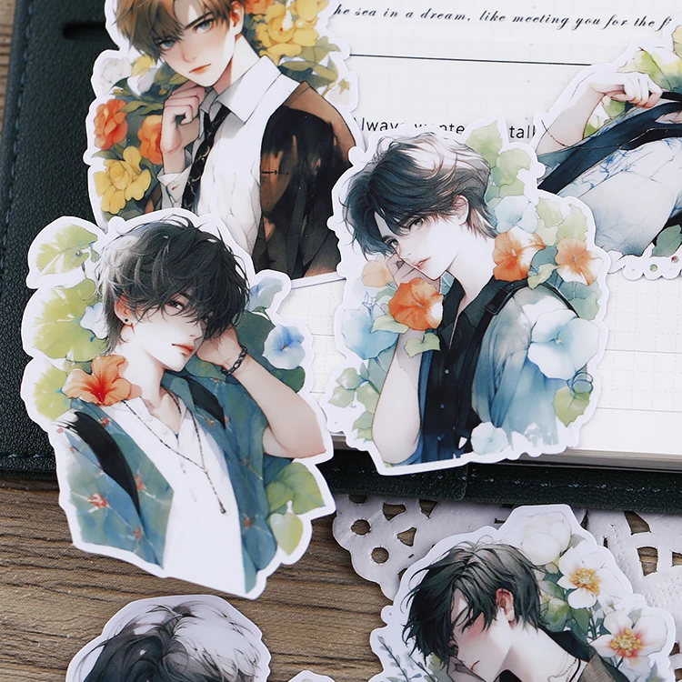 16pcs Floral Youth Cartoon Waterproof Decorative Boy Stickers for Planner Journal Notebook Ins DIY Waterproof