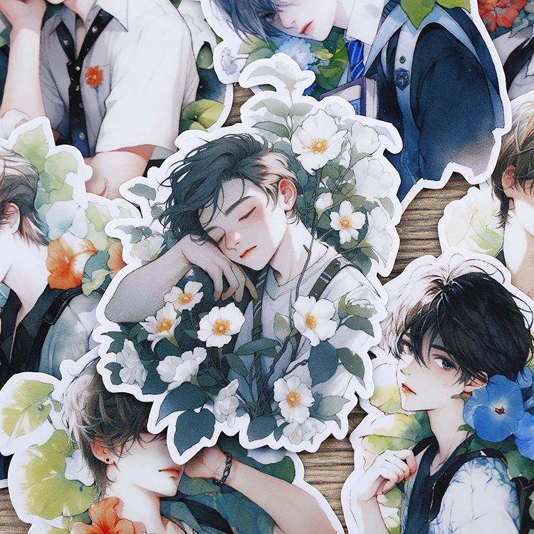 16pcs Floral Youth Cartoon Waterproof Decorative Boy Stickers for Planner Journal Notebook Ins DIY Waterproof