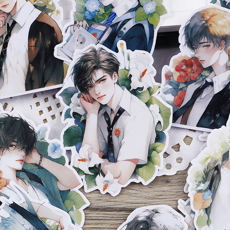 16pcs Floral Youth Cartoon Waterproof Decorative Boy Stickers for Planner Journal Notebook Ins DIY Waterproof