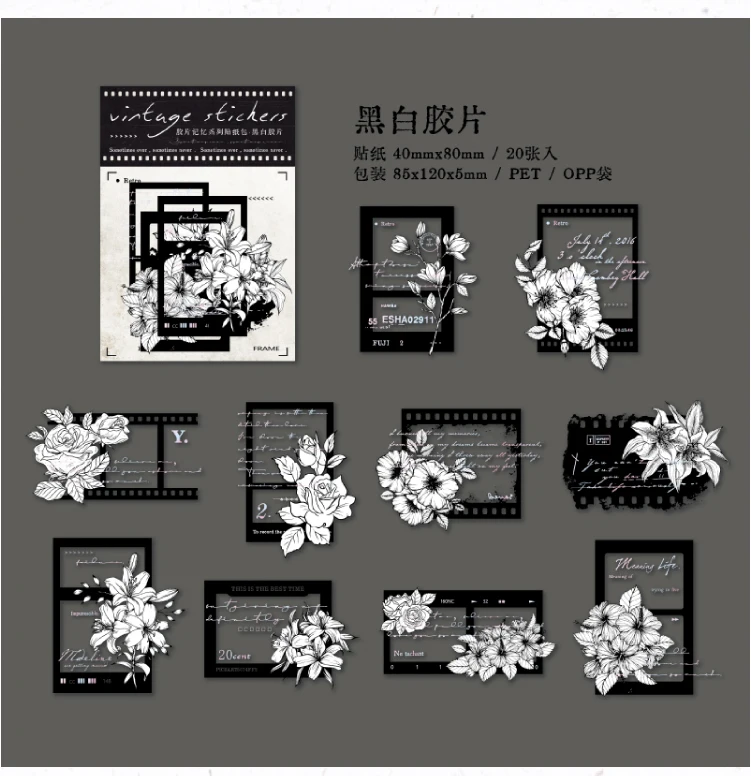 JIAMEI 30pcs/pack Transparent PET Flower Stickers Retro Film DIY Scrapbooking Decor Junk Journal Supplies Sticker Stationery