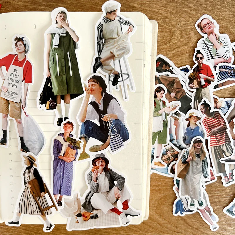 26pcs Cute Fashion Street Shooting Women's Magazine Stickers Spring Summer Daily Wear Hand-Held Account Diary Collage Material