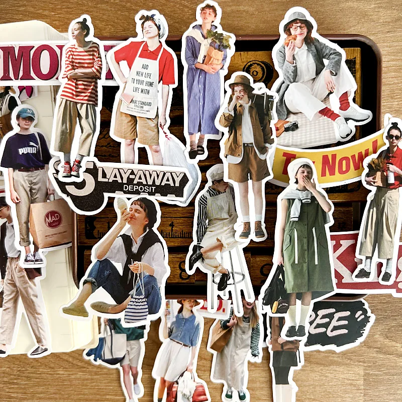 26pcs Cute Fashion Street Shooting Women's Magazine Stickers Spring Summer Daily Wear Hand-Held Account Diary Collage Material
